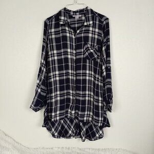Motherhood Maternity Navy Blue and White Plaid Button Down Shirt Small